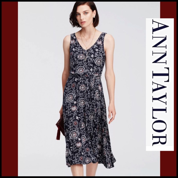ANN TAYLOR PAISLEY PRINT BELTED JERSEY MIDI DRESS - Picture 2 of 12